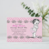  Baby shower Roze uitnodiging (Staand voorkant)