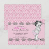  Baby shower Roze uitnodiging (Voorkant / Achterkant)