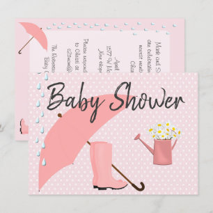 baby shower Roze Umbrella en Regen Boots Kaart