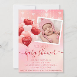 Baby shower Roze Valentijn Harten ballonnen Foto Kaart