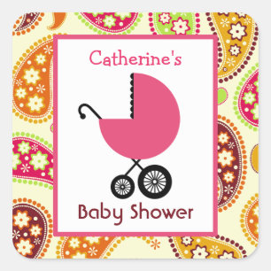 baby shower Roze vervoer en Paisley Vierkante Sticker