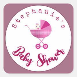 Baby shower Roze vervoer personaliseren Vierkante Sticker