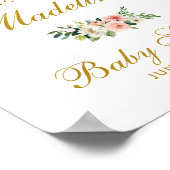 Baby shower Roze vette Floral Gold Welkom Poster (Hoek)