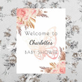 Baby shower roze vlinder rozen pampa's welkom poster