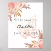 Baby shower roze vlinder rozen pampa's welkom poster (Voorkant)