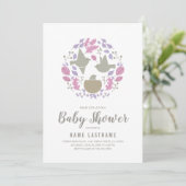 Baby shower roze vogels nestcirkelparen kaart (Staand voorkant)