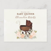 Baby shower Roze Waterverf Elegant Floral Buggy Briefkaart (Voorkant)