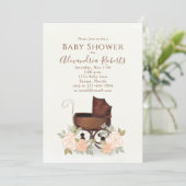 Baby shower Roze Waterverf Elegant Floral Buggy Kaart (Staand voorkant)