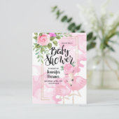 Baby Shower | Roze Waterverf Flamingo Invitation Briefkaart (Staand voorkant)