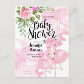 Baby Shower | Roze Waterverf Flamingo Invitation Briefkaart (Voorkant)