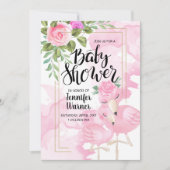 Baby Shower | Roze Waterverf Flamingo Invitation Kaart (Voorkant)