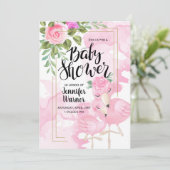 Baby Shower | Roze Waterverf Flamingo Invitation Kaart (Staand voorkant)