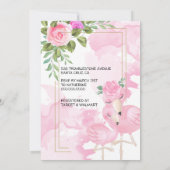 Baby Shower | Roze Waterverf Flamingo Invitation Kaart (Achterkant)