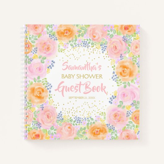 Baby shower Roze Waterverf Floral Guest Book Notitieboek (Voorkant)