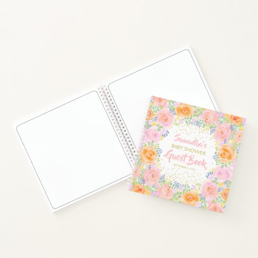 Baby shower Roze Waterverf Floral Guest Book Notitieboek (Binnen)