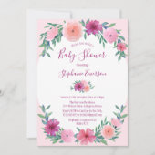 Baby shower Roze Waterverf Floral Kaart (Voorkant)
