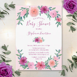 Baby shower Roze Waterverf Floral Kaart