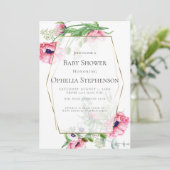 BABY SHOWER | Roze Waterverf papaver Kaart (Staand voorkant)