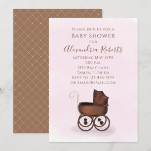 Baby shower Roze Waterverf  vervoer meisje Kaart