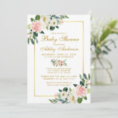 Baby shower Roze White Gold Floral Kaart (Staand voorkant)