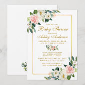 Baby shower Roze White Gold Floral Kaart (Voorkant / Achterkant)