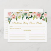 Baby shower Roze witte flora Recipe Kaart Gold (Voorkant / Achterkant)
