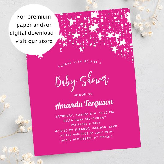 Baby shower roze witte sterren budget uitnodiging flyer