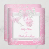  Baby shower Roze witte vlinder Kaart (Voorkant / Achterkant)