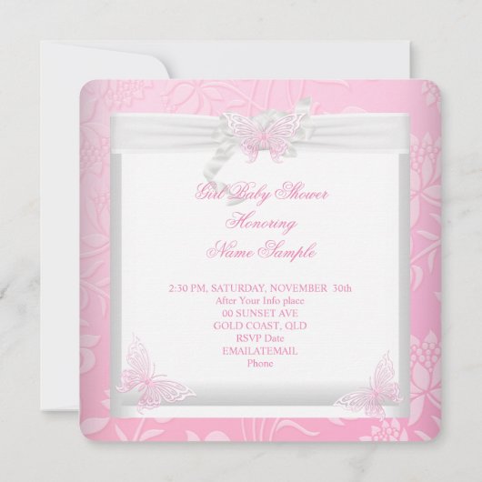  Baby shower Roze witte vlinder Kaart (Achterkant)