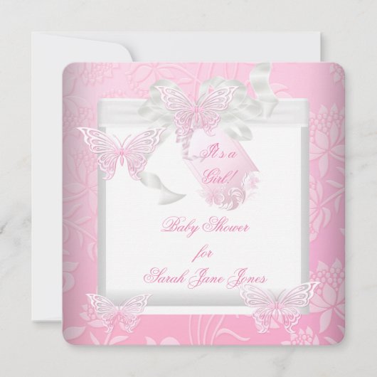  Baby shower Roze witte vlinder Kaart (Voorkant)