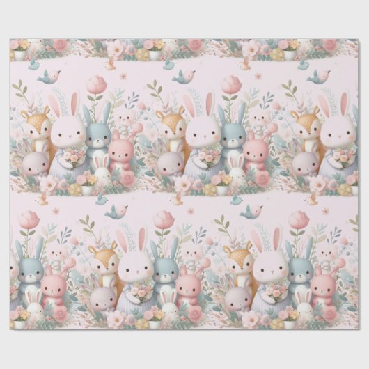 Baby shower Roze Woodland Animals Wrapping Paper Cadeaupapier (Vlak)