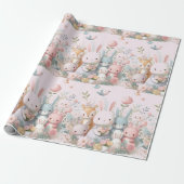 Baby shower Roze Woodland Animals Wrapping Paper Cadeaupapier (Uitgerold)