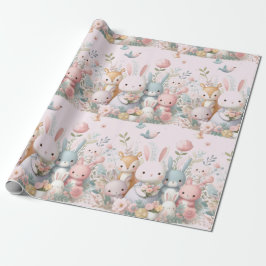 Baby shower Roze Woodland Animals Wrapping Paper Cadeaupapier