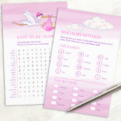 Baby shower roze woord zoeken baby match spel flyer