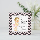 Baby shower roze zwarte streep witte klonen kaart (Staand voorkant)