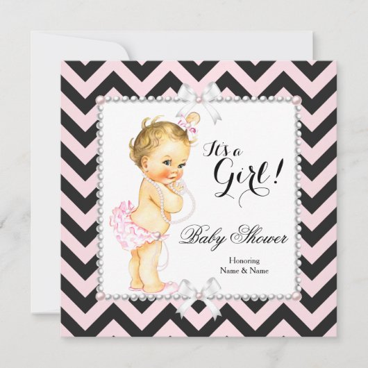 Baby shower roze zwarte streep witte klonen kaart (Voorkant)
