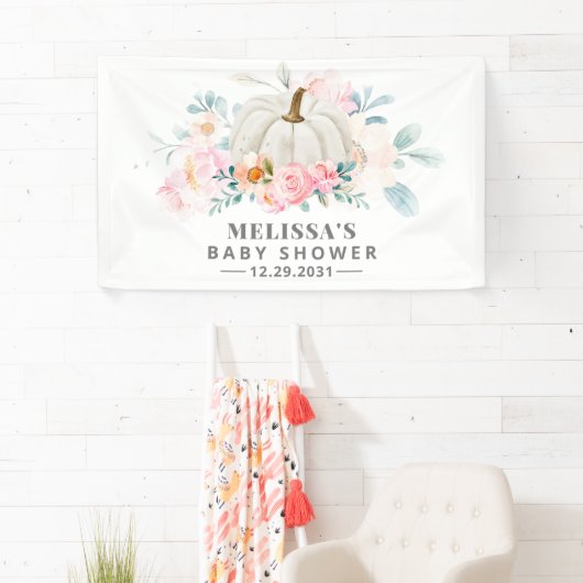 Baby shower Rozen Bloemenpompoen Spandoek (Insitu)