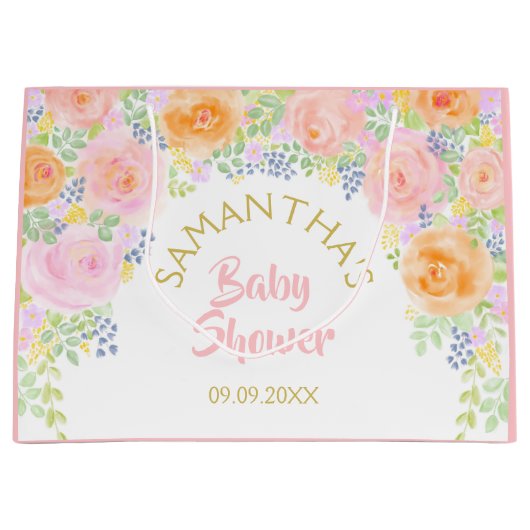 Baby shower Rozen Waterverf Floral Fancy Groot Cadeauzakje (Voorkant)