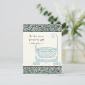 Baby shower RSVP - Blauw Bruin Damask Cradle (Staand voorkant)