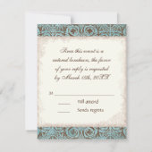 Baby shower RSVP - Blauw Bruin Damask Cradle (Achterkant)