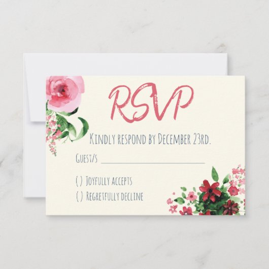 baby shower RSVP-kaart Floral roze RSVP Kaartje (Voorkant)