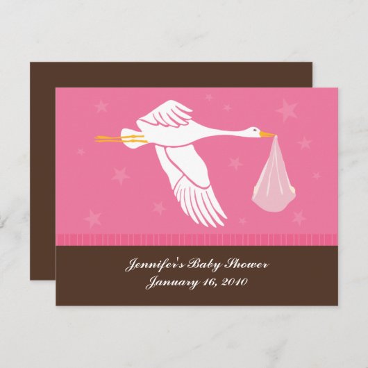 baby shower RSVP-kaart - Roze en bruin RSVP Kaartje (Voorkant / Achterkant)