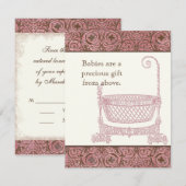 Baby shower RSVP - Roze Bruin Damask Cradle (Voorkant / Achterkant)