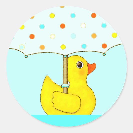 Baby shower Rubber Duck met Umbrella Classic Roun Ronde Sticker (Voorkant)