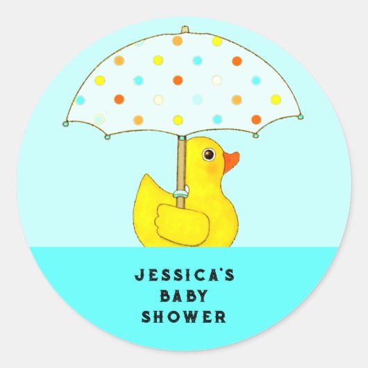 Baby shower Rubber Duck met Umbrella Ronde Sticker (Voorkant)