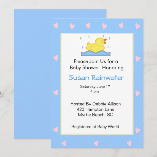 Baby shower Rubber Ducky Kaart (Voorkant / Achterkant)