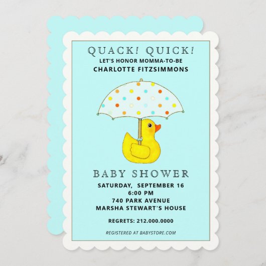 Baby shower Rubber Ducky met Paraplu Kaart (Voorkant / Achterkant)