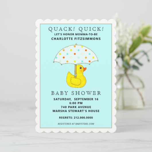 Baby shower Rubber Ducky met Paraplu Kaart (Staand voorkant)