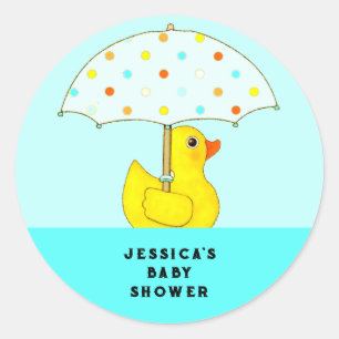 Baby Shower Rubber Eend met Paraplu Ronde Sticker