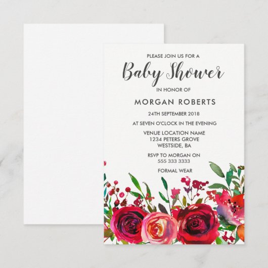 Baby shower Ruby Red Rose Kaart (Voorkant / Achterkant)